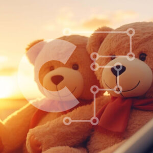 Intra Συλλεκτικό Ξύλινο Παζλ Plywood  4mm - Teddy Bears στο παράθυρο αυτοκινήτου στο ηλιοβασίλεμα Σε Ξύλινο Κουτί - Διαστάσεις Puzzle: 10x10 cm – 25 κομμάτια
