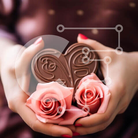 Intra Συλλεκτικό Ξύλινο Παζλ Plywood 4mm - Γιορτή του Αγίου Βαλεντίνου με Μπάρα σοκολάτας σε σχήμα καρδιάς και ροζ τριαντάφυλλα Σε Ξύλινο Κουτί - Διαστάσεις: 10x10 cm – 25 κομμάτια - Image 1