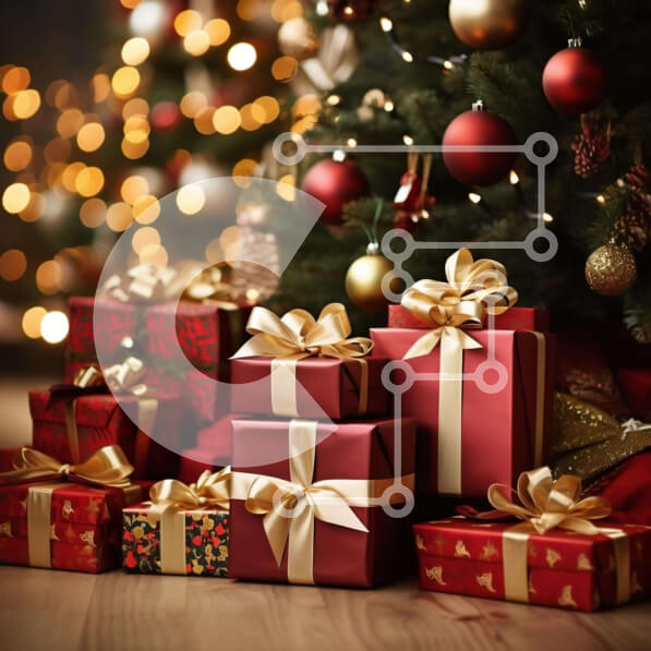 Intra Συλλεκτικό Ξύλινο Παζλ Plywood  4mm - Εορταστικά χριστουγεννιάτικα δώρα κάτω από ένα στολισμένο δέντρο Σε Ξύλινο Κουτί - Διαστάσεις: 10x10 cm – 25 κομμάτια