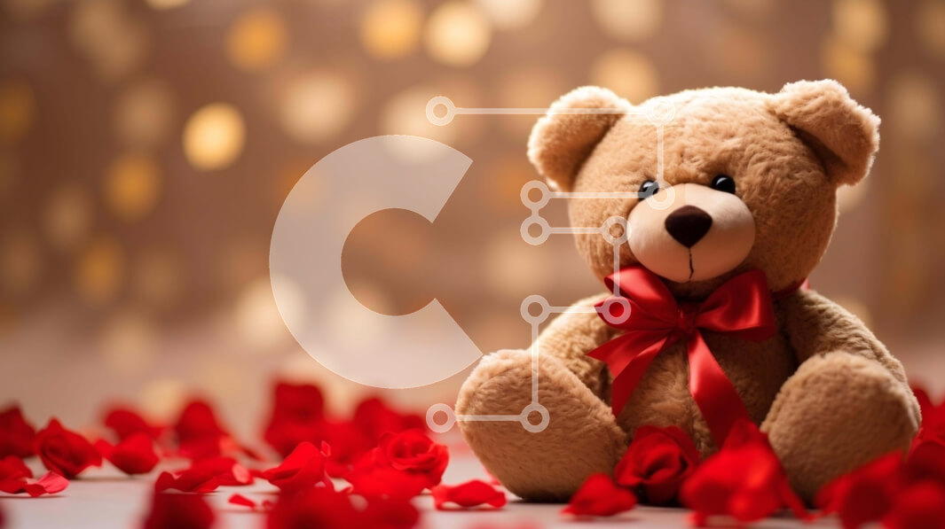 Intra Συλλεκτικό Ξύλινο Παζλ Plywood  4mm - Καφέ αρκουδάκι σε κόκκινο ροδοπέταλα Σε Ξύλινο Κουτί - Διαστάσεις Puzzle: 10x10 cm – 25 κομμάτια