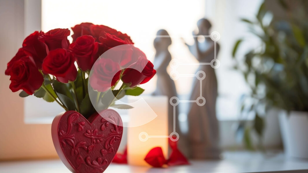 Intra Συλλεκτικό Ξύλινο Παζλ Plywood  4mm - Ρομαντικά κόκκινα τριαντάφυλλα σε βάζο σε σχήμα καρδιάς με φως κεριού Σε Ξύλινο Κουτί - Διαστάσεις Puzzle: 10x10 cm – 25 κομμάτια