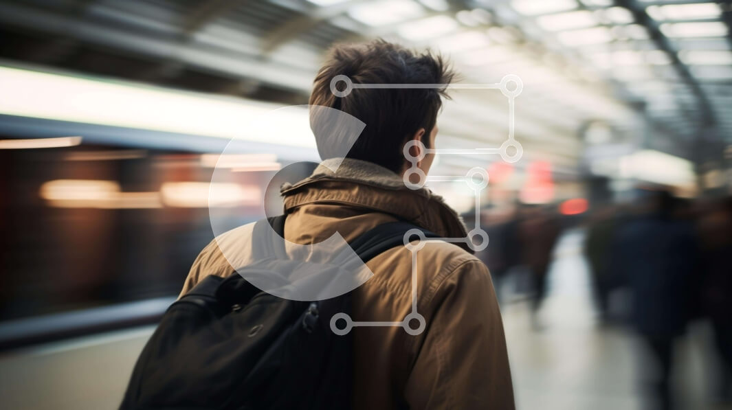 Intra Συλλεκτικό Ξύλινο Παζλ Plywood  4mm - Άτομο που στέκεται στο σταθμό του μετρό με το σακίδιο Σε Ξύλινο Κουτί - Διαστάσεις Puzzle: 10x10 cm – 25 κομμάτια