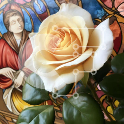 Intra Συλλεκτικό Ξύλινο Παζλ Plywood 4mm - Λευκό τριαντάφυλλο με φόντο βιτρό Σε Ξύλινο Κουτί - Διαστάσεις: 10x10 cm – 25 κομμάτια - Image 1