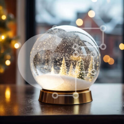 Intra Συλλεκτικό Ξύλινο Παζλ Plywood  4mm - Snow Globe με χριστουγεννιάτικα στολίδια σε ξύλινο τραπέζι Σε Ξύλινο Κουτί - Διαστάσεις Puzzle: 10x10 cm – 25 κομμάτια - Image 1