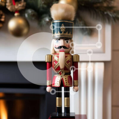 Intra Συλλεκτικό Ξύλινο Παζλ Plywood  4mm - Ειδώλιο Καρυοθραύστη μπροστά από το τζάκι Σε Ξύλινο Κουτί - Διαστάσεις: 10x10 cm – 25 κομμάτια - Image 1