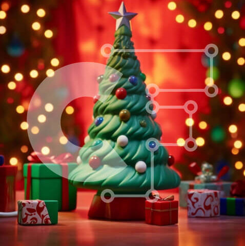 Intra Συλλεκτικό Ξύλινο Παζλ Plywood 4mm - Πράσινο χριστουγεννιάτικο δέντρο με δώρα και στολίδια Σε Ξύλινο Κουτί - Διαστάσεις: 10x10 cm – 25 κομμάτια - Image 1