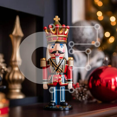 Intra Συλλεκτικό Ξύλινο Παζλ Plywood  4mm - Ειδώλιο Καρυοθραύστης σε Μανδύα Τζακιού με Χριστουγεννιάτικα Διακοσμητικά Σε Ξύλινο Κουτί - Διαστάσεις: 10x10 cm – 25 κομμάτια - Image 1