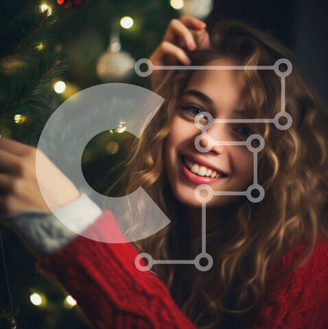 Intra Συλλεκτικό Ξύλινο Παζλ Plywood  4mm - Χαμογελαστή γυναίκα που διακοσμεί το χριστουγεννιάτικο δέντρο με τα στολίδια Σε Ξύλινο Κουτί - Διαστάσεις: 10x10 cm – 25 κομμάτια - Image 1