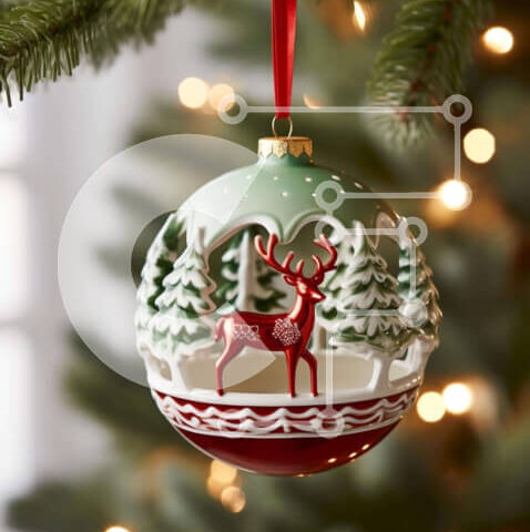 Intra Συλλεκτικό Ξύλινο Παζλ Plywood 4mm - Χριστουγεννιάτικο στολίδι σε σχήμα ελαφιού με κόκκινα και λευκά διακοσμητικά Σε Ξύλινο Κουτί - Διαστάσεις: 10x10 cm – 25 κομμάτια - Image 1