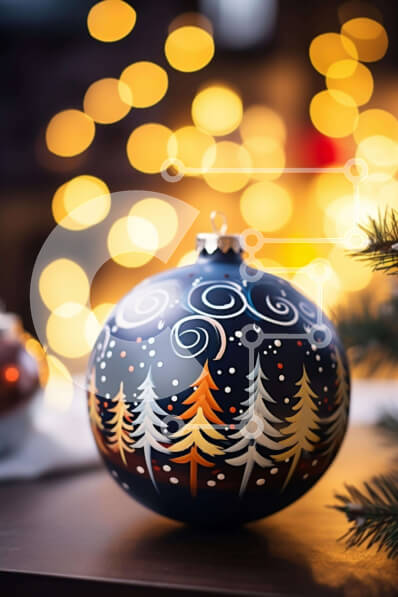 Intra Συλλεκτικό Ξύλινο Παζλ Plywood  4mm - Γαλανόλευκο γιορτινό στολίδι με πεύκα Σε Ξύλινο Κουτί - Διαστάσεις: 10x10 cm – 25 κομμάτια