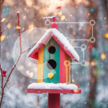 Intra Συλλεκτικό Ξύλινο Παζλ Plywood  4mm - Winter Wonderland: Colorful Birdhouse στο Snowy Forest Σε Ξύλινο Κουτί - Διαστάσεις: 10x10 cm – 25 κομμάτια - Image 1