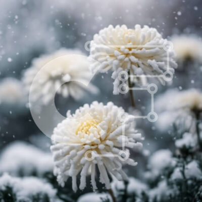 Intra Συλλεκτικό Ξύλινο Παζλ Plywood  4mm - Λευκά λουλούδια καλυμμένα στο χιόνι Σε Ξύλινο Κουτί - Διαστάσεις: 10x10 cm – 25 κομμάτια - Image 1