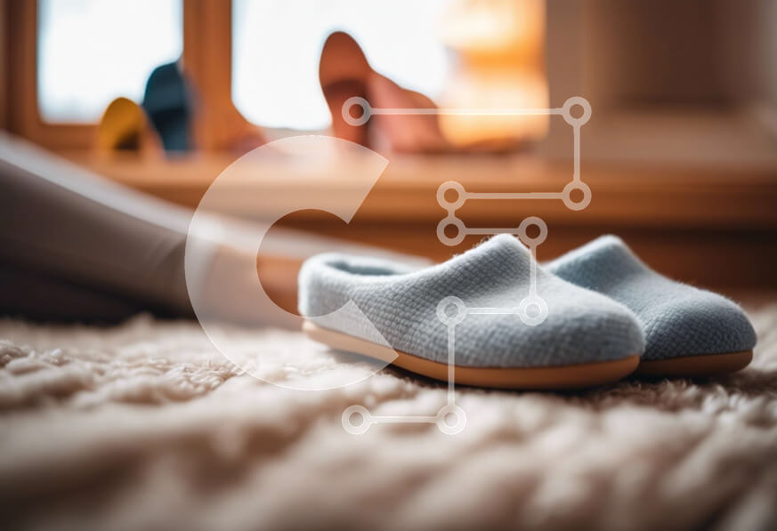 Intra Συλλεκτικό Ξύλινο Παζλ Plywood  4mm - Μπλε παντόφλες δίπλα στα παπούτσια στο πάτωμα Σε Ξύλινο Κουτί - Διαστάσεις Puzzle: 10x10 cm – 25 κομμάτια