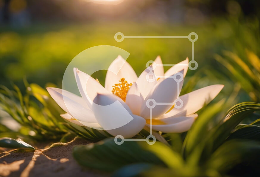 Intra Συλλεκτικό Ξύλινο Παζλ Plywood  4mm - Λευκό λουλούδι λωτού με φόντο ηλιοβασίλεμα Σε Ξύλινο Κουτί - Διαστάσεις: 10x10 cm – 25 κομμάτια