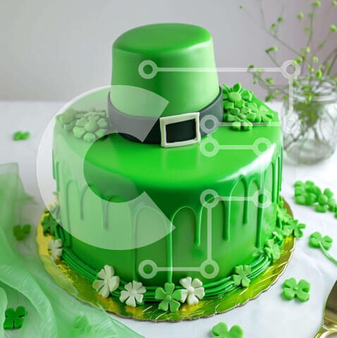 Intra Συλλεκτικό Ξύλινο Παζλ Plywood 4mm - Πράσινη τούρτα του Αγίου Πατρικίου με καπέλα καλλικάτζα και φύλλα τριφυλλιού Σε Ξύλινο Κουτί - Διαστάσεις: 10x10 cm – 25 κομμάτια - Image 1