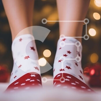 Intra Συλλεκτικό Ξύλινο Παζλ Plywood  4mm - Γυναικεία πόδια με κόκκινες και λευκές χριστουγεννιάτικες κάλτσες Σε Ξύλινο Κουτί - Διαστάσεις Puzzle: 10x10 cm – 25 κομμάτια - Image 1