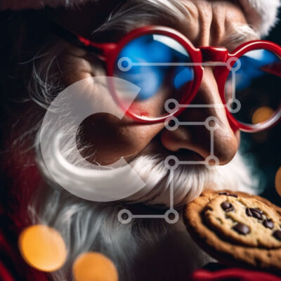 Intra Συλλεκτικό Ξύλινο Παζλ Plywood  4mm - Άγιος Βασίλης με κόκκινα ποτήρια που τρώει μπισκότο Σε Ξύλινο Κουτί - Διαστάσεις: 10x10 cm – 25 κομμάτια - Image 1