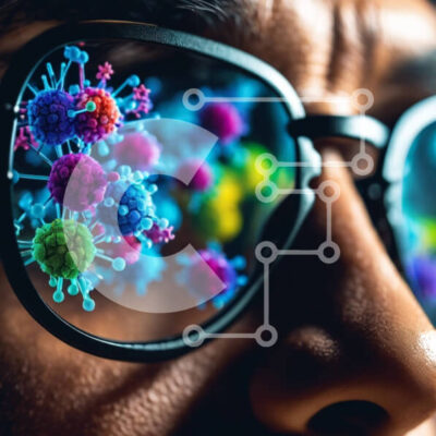 Intra Συλλεκτικό Ξύλινο Παζλ Plywood  4mm - Κοντινή όψη των ιών που αντανακλώνται σε γυαλιά Σε Ξύλινο Κουτί - Διαστάσεις Puzzle: 10x10 cm – 25 κομμάτια - Image 1