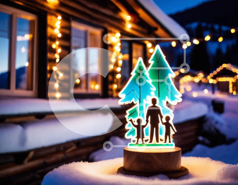 Intra Συλλεκτικό Ξύλινο Παζλ Plywood  4mm - Χιονισμένη καμπίνα με φωτισμένο χριστουγεννιάτικο δέντρο Σε Ξύλινο Κουτί - Διαστάσεις: 10x10 cm – 25 κομμάτια