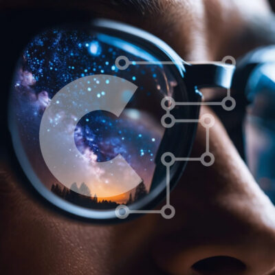 Intra Συλλεκτικό Ξύλινο Παζλ Plywood  4mm - Πρόσωπο που κοιτάζει μέσα από τα γυαλιά τον έναστρο νυχτερινό ουρανό Σε Ξύλινο Κουτί - Διαστάσεις Puzzle: 10x10 cm – 25 κομμάτια - Image 1