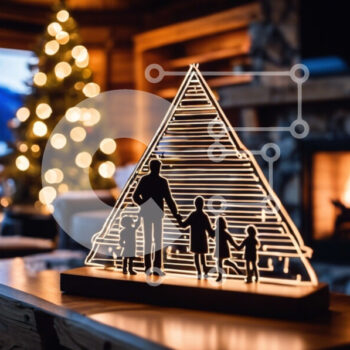 Intra Συλλεκτικό Ξύλινο Παζλ Plywood  4mm - Οικογενειακή σιλουέτα ενάντια στη φωτισμένη πυραμίδα στο σαλόνι Σε Ξύλινο Κουτί - Διαστάσεις Puzzle: 10x10 cm – 25 κομμάτια - Image 1