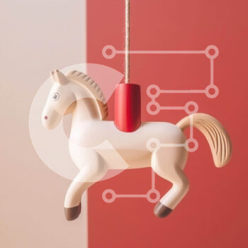 Intra Συλλεκτικό Ξύλινο Παζλ Plywood  4mm - Λευκό παιχνίδι άλογο που κρέμεται από την οροφή σε εσωτερική διακόσμηση Σε Ξύλινο Κουτί - Διαστάσεις Puzzle: 10x10 cm – 25 κομμάτια - Image 1