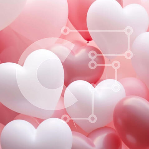 Intra Συλλεκτικό Ξύλινο Παζλ Plywood 4mm - Ροζ και λευκά μπαλόνια σε σχήμα καρδιάς που επιπλέουν στον αέρα Σε Ξύλινο Κουτί - Διαστάσεις Puzzle: 10x10 cm – 25 κομμάτια - Image 1