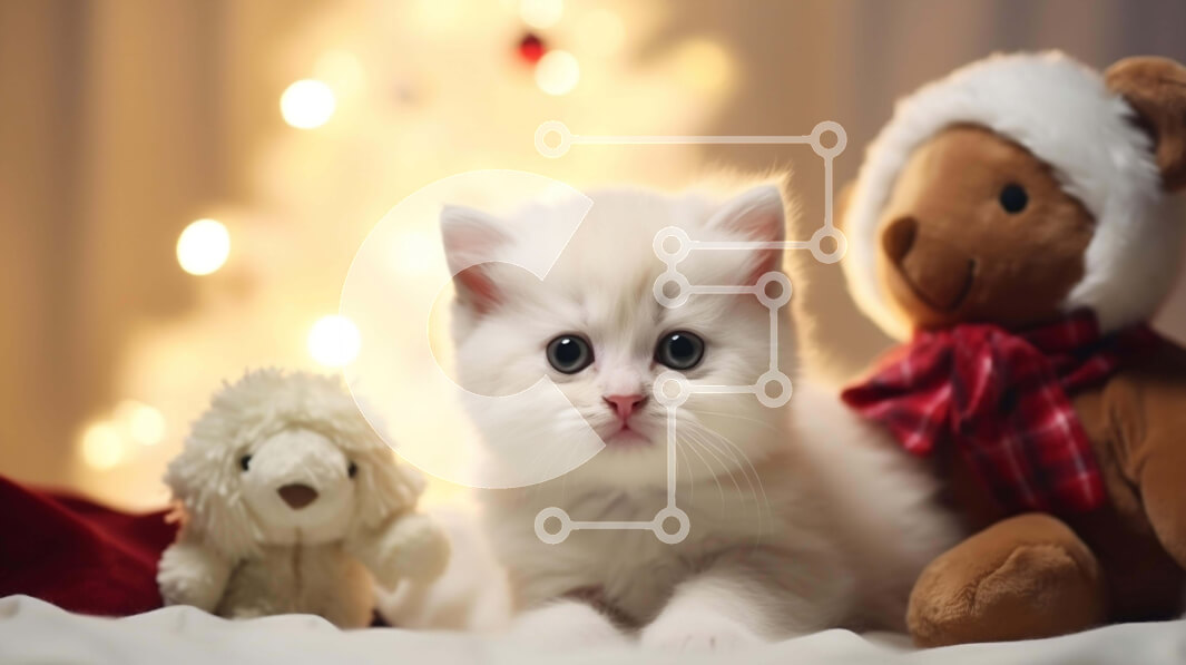 Intra Συλλεκτικό Ξύλινο Παζλ Plywood  4mm - Λευκό γατάκι με αρκουδάκια και Χριστουγεννιάτικα φωτάκια Σε Ξύλινο Κουτί - Διαστάσεις: 10x10 cm – 25 κομμάτια