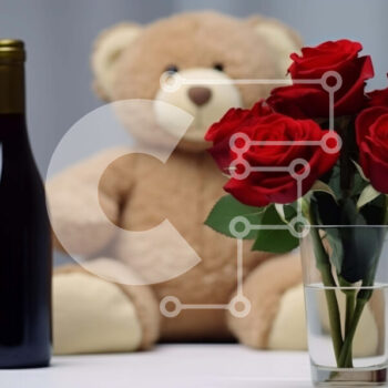 Intra Συλλεκτικό Ξύλινο Παζλ Plywood  4mm - Αρκουδάκι και κόκκινα τριαντάφυλλα με κρασί στο τραπέζι Σε Ξύλινο Κουτί - Διαστάσεις: 10x10 cm – 25 κομμάτια - Image 1