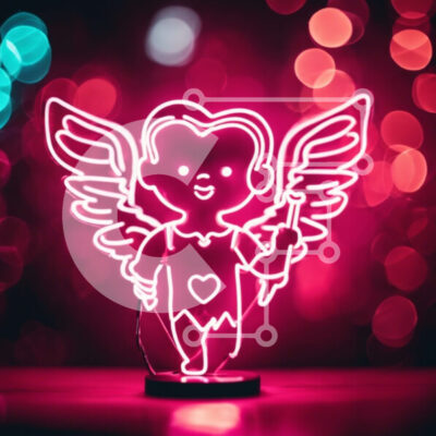 Intra Συλλεκτικό Ξύλινο Παζλ Plywood  4mm - Γλυπτό Νέον Αγγέλου - Ροζ και Κόκκινα Χρώματα Σε Ξύλινο Κουτί - Διαστάσεις Puzzle: 10x10 cm – 25 κομμάτια - Image 1