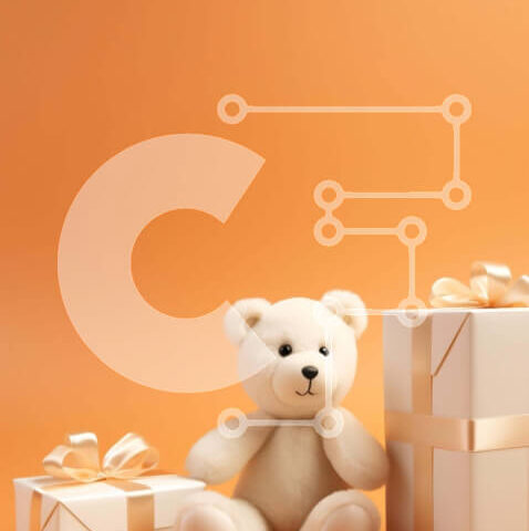 Intra Συλλεκτικό Ξύλινο Παζλ Plywood  4mm - Λευκό αρκουδάκι και κουτιά δώρων σε πορτοκαλί φόντο Σε Ξύλινο Κουτί - Διαστάσεις: 10x10 cm – 25 κομμάτια - Image 1