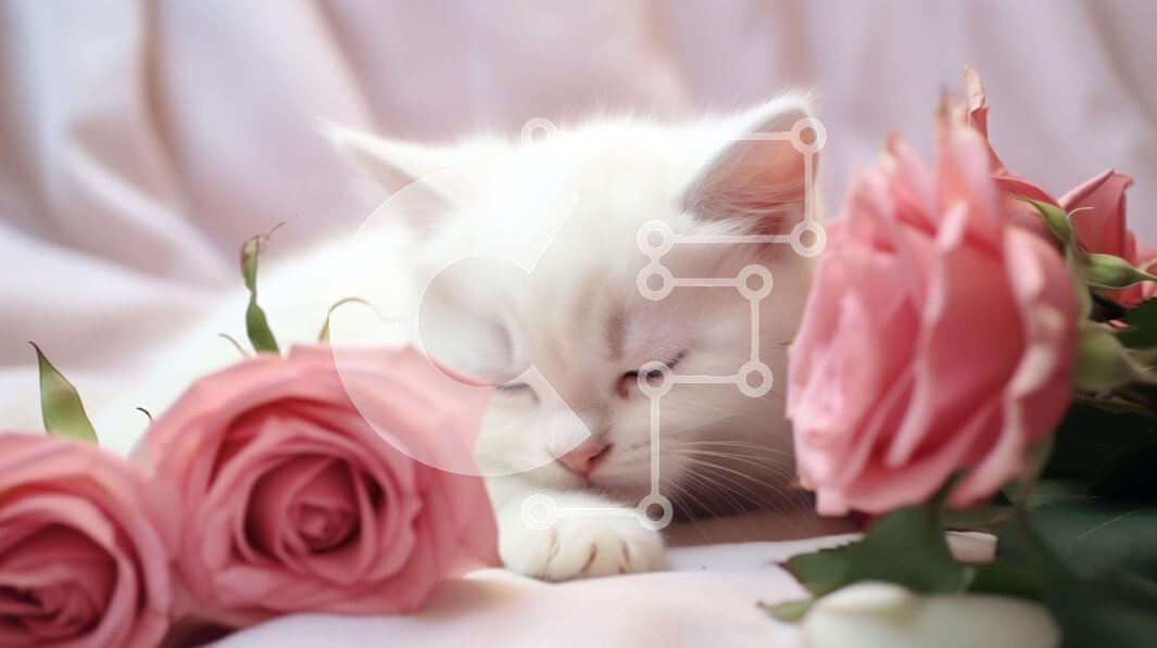 Intra Συλλεκτικό Ξύλινο Παζλ Plywood  4mm - Λευκή γάτα που κοιμάται δίπλα σε ροζ τριαντάφυλλα Σε Ξύλινο Κουτί - Διαστάσεις: 10x10 cm – 25 κομμάτια