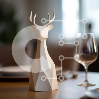Intra Συλλεκτικό Ξύλινο Παζλ Plywood  4mm - Βάζο με κεφάλι από λευκό ελάφι σε τραπεζαρία με ποτήρια κρασιού Σε Ξύλινο Κουτί - Διαστάσεις Puzzle: 10x10 cm – 25 κομμάτια - Image 1