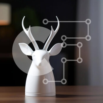 Intra Συλλεκτικό Ξύλινο Παζλ Plywood  4mm - Γλυπτό με κεφάλι λευκού ελαφιού σε ξύλινο τραπέζι από ξύλο βελανιδιάς Σε Ξύλινο Κουτί - Διαστάσεις Puzzle: 10x10 cm – 25 κομμάτια - Image 1