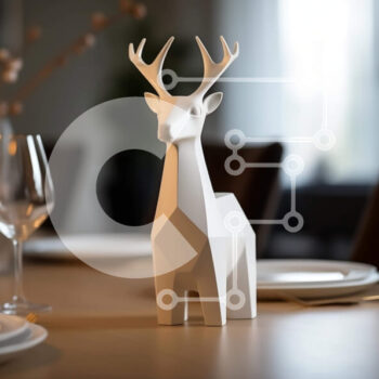 Intra Συλλεκτικό Ξύλινο Παζλ Plywood  4mm - Ειδώλιο λευκού ελαφιού σε τραπεζαρία με ποτήρια κρασιού και ασημικά Σε Ξύλινο Κουτί - Διαστάσεις Puzzle: 10x10 cm – 25 κομμάτια - Image 1