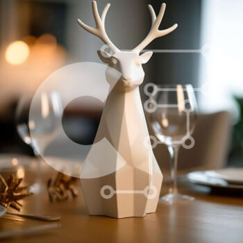 Intra Συλλεκτικό Ξύλινο Παζλ Plywood  4mm - Γλυπτό με κεφάλι λευκού ελαφιού σε τραπέζι φαγητού με ασημικά και κηροπήγια Σε Ξύλινο Κουτί - Διαστάσεις Puzzle: 10x10 cm – 25 κομμάτια - Image 1