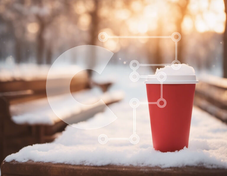 Intra Συλλεκτικό Ξύλινο Παζλ Plywood  4mm - Κόκκινο φλιτζάνι καφέ στον χιονισμένο πάγκο στο πάρκο Σε Ξύλινο Κουτί - Διαστάσεις: 10x10 cm – 25 κομμάτια