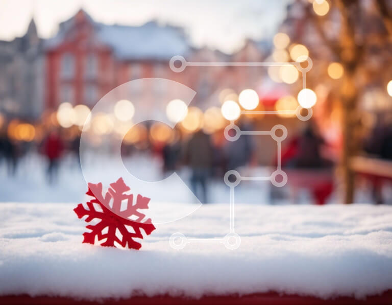 Intra Συλλεκτικό Ξύλινο Παζλ Plywood  4mm - Κόκκινη νιφάδα χιονιού στο χιόνι με ανθρώπους στο παρασκήνιο Σε Ξύλινο Κουτί - Διαστάσεις Puzzle: 10x10 cm – 25 κομμάτια