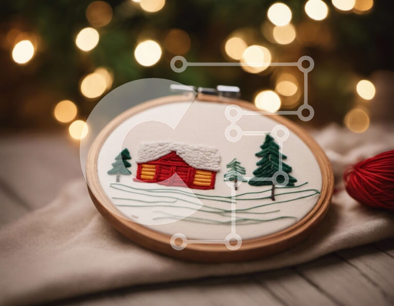 Intra Συλλεκτικό Ξύλινο Παζλ Plywood  4mm - Κεντητικό τσέρκι με χριστουγεννιάτικο θέμα με μπάλες από νήματα Σε Ξύλινο Κουτί - Διαστάσεις: 10x10 cm – 25 κομμάτια