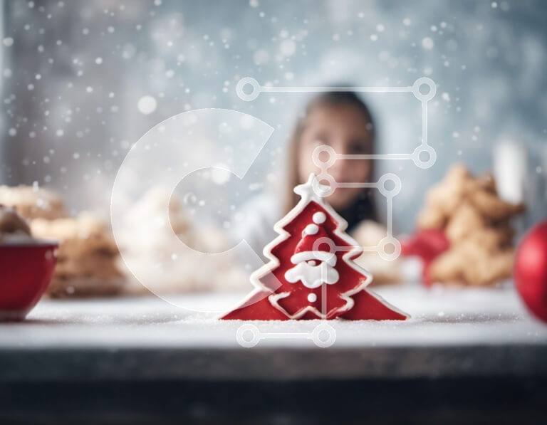 Intra Συλλεκτικό Ξύλινο Παζλ Plywood  4mm - Εορταστική σκηνή με χριστουγεννιάτικα μπισκότα και στολίδια Σε Ξύλινο Κουτί - Διαστάσεις: 10x10 cm – 25 κομμάτια