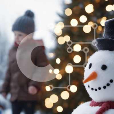 Intra Συλλεκτικό Ξύλινο Παζλ Plywood 4mm - Χιονάνθρωπος και χριστουγεννιάτικο δέντρο με το παιδί Σε Ξύλινο Κουτί - Διαστάσεις: 10x10 cm – 25 κομμάτια - Image 1