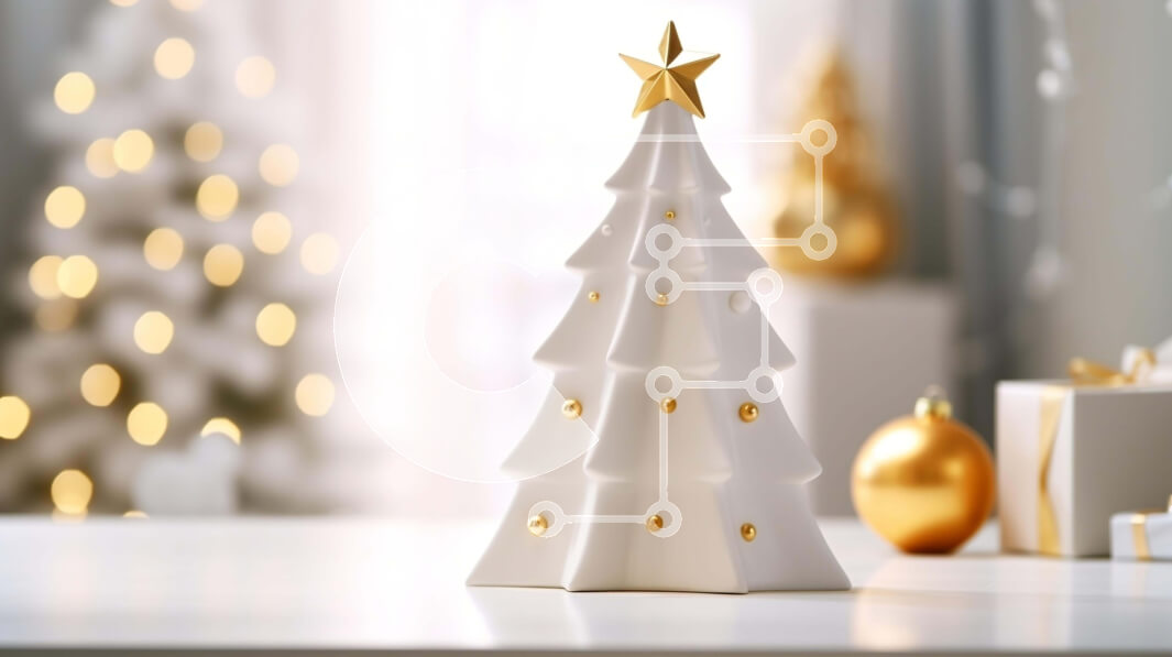 Intra Συλλεκτικό Ξύλινο Παζλ Plywood  4mm - Λευκό κεραμικό χριστουγεννιάτικο δέντρο με χρυσά αστέρια Σε Ξύλινο Κουτί - Διαστάσεις: 10x10 cm – 25 κομμάτια