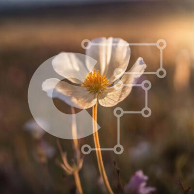 Intra Συλλεκτικό Ξύλινο Παζλ Plywood  4mm - Ενιαίο λευκό λουλούδι που ανθίζει στο ηλιοβασίλεμα στο χορτάρι Σε Ξύλινο Κουτί - Διαστάσεις: 10x10 cm – 25 κομμάτια - Image 1