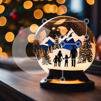 Intra Συλλεκτικό Ξύλινο Παζλ Plywood  4mm - Snow Globe με σιλουέτες ανθρώπων και χριστουγεννιάτικο δέντρο Σε Ξύλινο Κουτί - Διαστάσεις Puzzle: 10x10 cm – 25 κομμάτια - Image 1