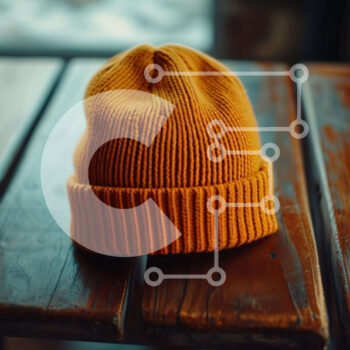 Intra Συλλεκτικό Ξύλινο Παζλ Plywood  4mm - Πορτοκαλί πλεκτό Beanie σε ξύλινο τραπέζι με χιονισμένο τοπίο Σε Ξύλινο Κουτί - Διαστάσεις Puzzle: 10x10 cm – 25 κομμάτια - Image 1