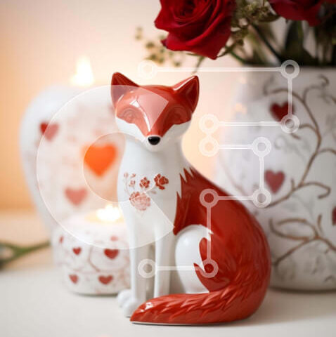 Intra Συλλεκτικό Ξύλινο Παζλ Plywood  4mm - Ειδώλιο κόκκινης αλεπούς με κηροπήγια και τριαντάφυλλα Σε Ξύλινο Κουτί - Διαστάσεις: 10x10 cm – 25 κομμάτια - Image 1