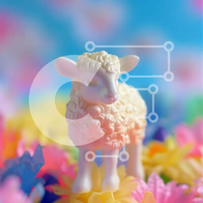 Intra Συλλεκτικό Ξύλινο Παζλ Plywood  4mm - Λευκό ειδώλιο προβάτου σε πολύχρωμα λουλούδια Σε Ξύλινο Κουτί - Διαστάσεις: 10x10 cm – 25 κομμάτια - Image 1