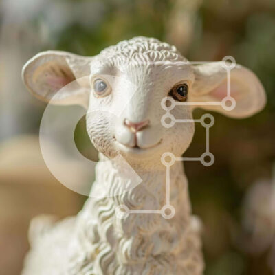 Intra Συλλεκτικό Ξύλινο Παζλ Plywood  4mm - Λευκό ειδώλιο προβάτου μπροστά από το πράσινο φύλλωμα Σε Ξύλινο Κουτί - Διαστάσεις: 10x10 cm – 25 κομμάτια - Image 1