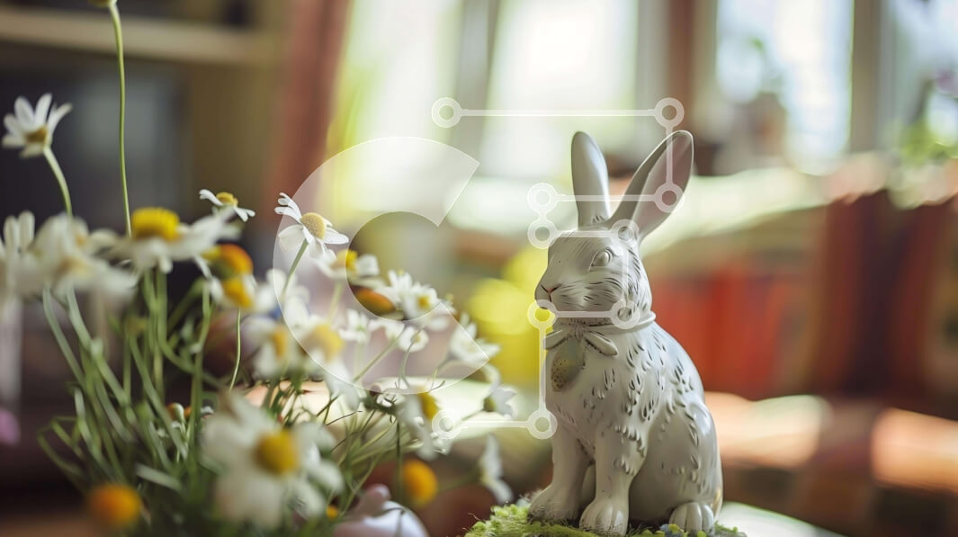 Intra Συλλεκτικό Ξύλινο Παζλ Plywood  4mm - Άγαλμα και λουλούδια λευκό λαγουδάκι Σε Ξύλινο Κουτί - Διαστάσεις: 10x10 cm – 25 κομμάτια