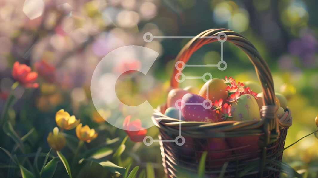 Intra Συλλεκτικό Ξύλινο Παζλ Plywood  4mm - Πολύχρωμα Πασχαλινά αυγά στο καλάθι του κήπου με λουλούδια Σε Ξύλινο Κουτί - Διαστάσεις Puzzle: 10x10 cm – 25 κομμάτια